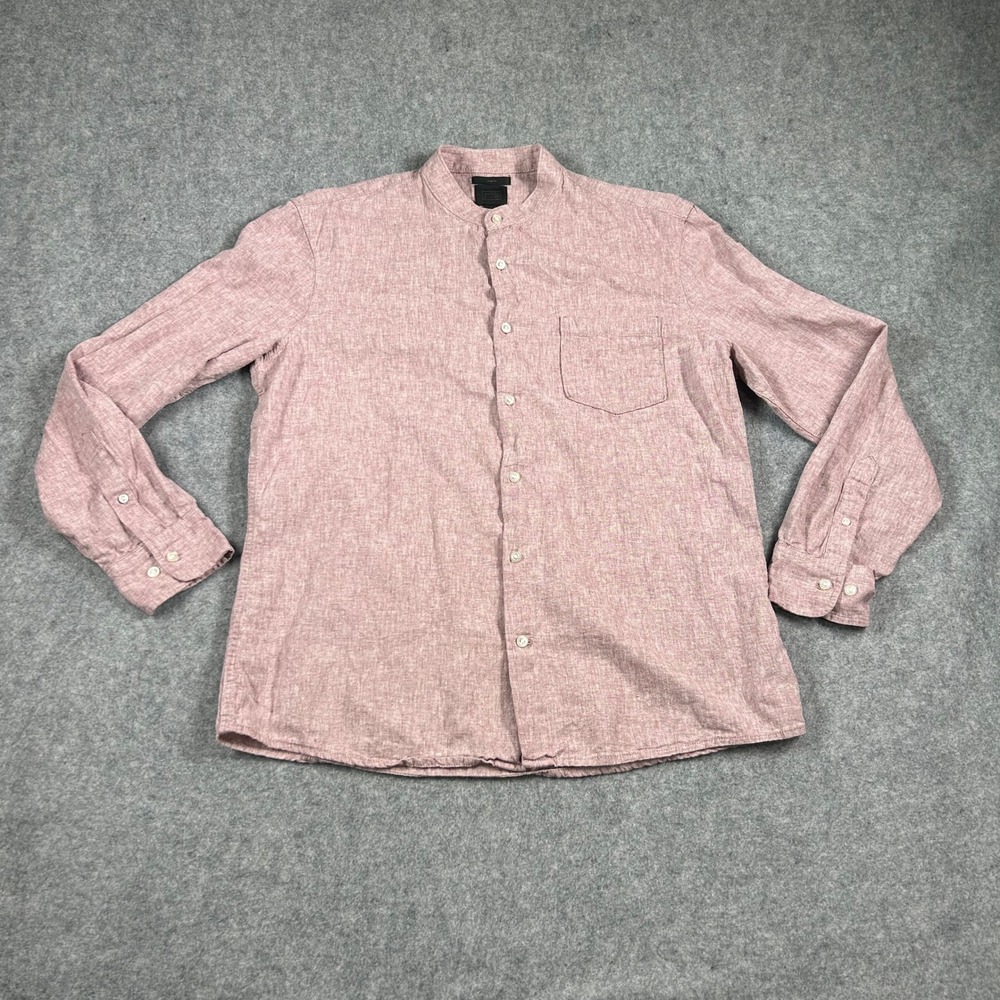 14th & Union Button Down Shirt Mens L Pink Linen Blend Trim Fit Mandarin Collar